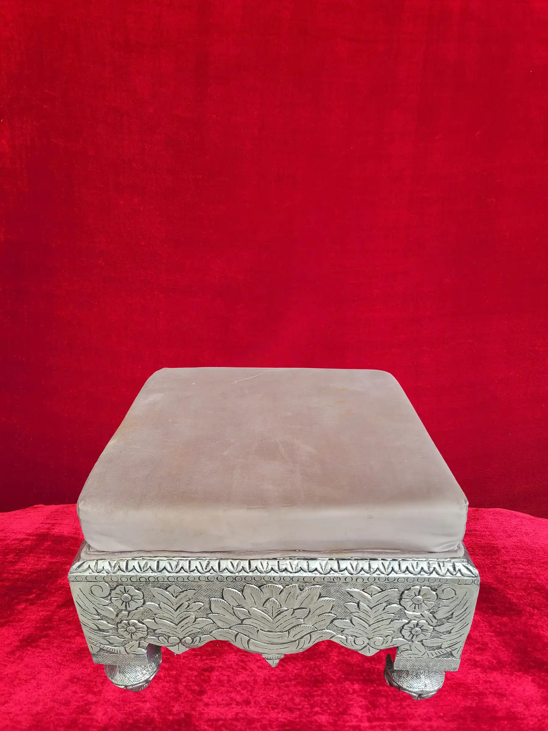 Carved Legs Silver  Pooja Chaurang