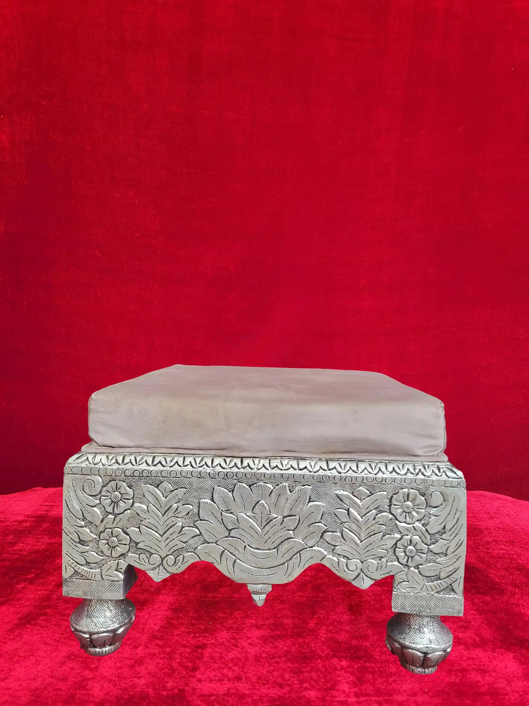 Carved Legs Silver  Pooja Chaurang